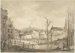 Ruiny na severní straně Steenschuur po katastrofě střelného prachu v Leidenu, 12. ledna 1807 od Pieter Gerardus van Os