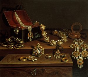 Rakev s drahokamy na stole, převážně německého původu (1600-50)