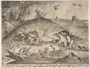Velké ryby jedí malé ryby, 1557 od Pieter Heyden van der