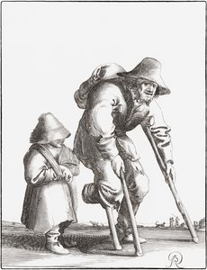 Zmrzačený žebrák s dítětem (rytina) od Pieter Jansz (after) Quast