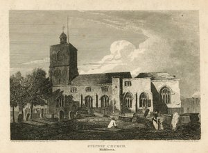 Stepney Church, Londýn (rytina) od Pieter Jansz. Quast
