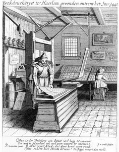Kniha Bindery of Laurens Janszoon Koster, z „Descriptionh ende lof van Haerlem“, vydané v roce 1628