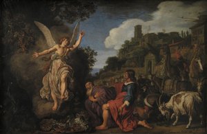 Anděl Raphael se rozchází se starým Tobitem a jeho synem Tobiášem od Pieter Lastman