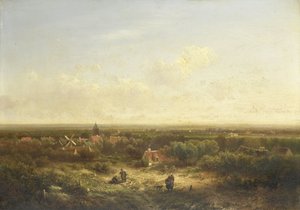 Výhled do dálky s vesnicí od Pieter Lodewijk Francisco Kluyver