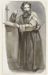 Stojící duchovní u řečnického pultu s krucifixem a biblí od Pieter Marinus van de Laar (attributed to)