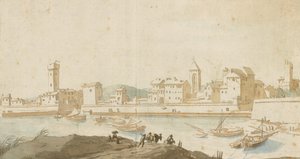 Pohled na Civitavecchia s přístavní zdí od Pieter Moninckx