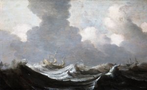 Čtyři lodě běžící před vichřicí, 1630 od Pieter Mulier the Elder