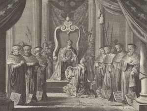 Deska 8: Císař Maxmilián II. udělující korunu do erbu Amsterdamu, z Cas..., 1638.