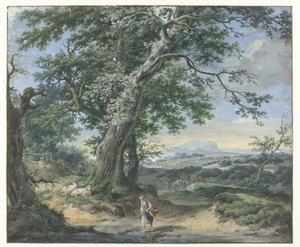 Kopcovitá krajina s těžkými stromy a lidským prachem od Pieter Pietersz. Barbiers