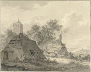 Krajina se dvěma statky a kostelní věží od Pieter Pietersz. Barbiers