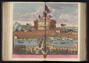 Engelenburcht aan de rivier de Tiber te Rome Hrad St. Angeli (jmenovitě Michaelis) nejvyššího (...) (titul na předmětu) od Pieter Schenk (I)