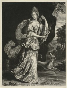 Anne Catharine Mouy, hraběnka zBroglie, jako bohyně Diana od Pieter Schenk