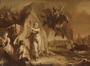 Perseus a Andromeda. Alegorie osvobození Nizozemska princem Frederikem Hendrikem od Pieter Symonsz Potter (attributed to)
