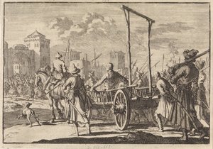 Příjezd Stepana Razina a jeho bratra Frola do železné klece v Moskvě, 1671, 1698