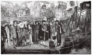 Obchod s cukrem, Antverpy, asi 1510-20 (rytina) od Pieter Verhaert