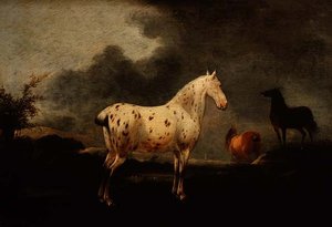 Krajina s tečkovaným šedým koněm, cca 1670 (olej na desce)