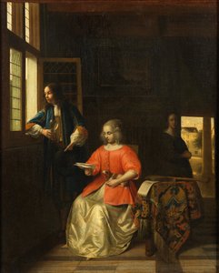 Interiér s mladou dámou čtoucí dopis od Pieter de Hooch