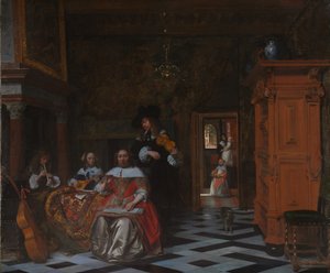 Portrét rodiny hrající hudbu, 1663 od Pieter de Hooch