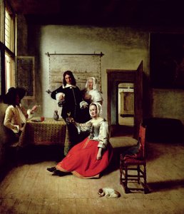 Žena pijící s vojáky, 1658 od Pieter de Hooch