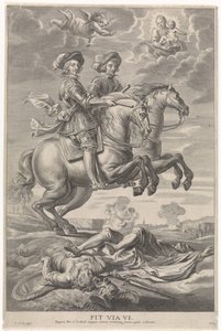 Ferdinand Rakouský s Ferdinandem, králem českým a uherským, na koni při vítězství u Nördlingenu Radostný vstup kardinála-Nemluvně v Gentu, 1635 (název série)