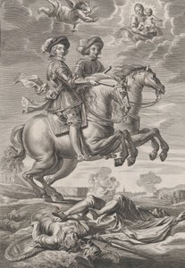 Deska 10: Uherský král a Ferdinand na koni, z Guillielma Becanuse ‚Sere..., 1636.