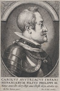 Portrét Karla Rakouského, Infante ze Španělska, z profilu vpravo, ca. 1650.