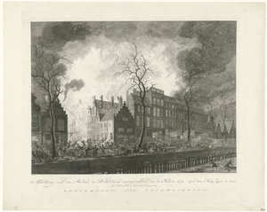 Požár v Pottery Alley v Rotterdamu, 1779 Obrázek, van den Brand, se objevil v Rotterdamu, 11. Březen 1779. van den Maas Silk na displeji (název na objektu)