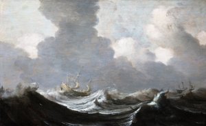 Čtyři lodě běžící před vichřicí, 1630 od Pieter the Elder Mulier