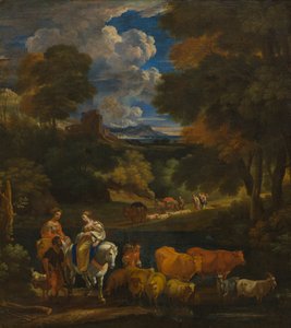 Pastorační krajina s cestovateli, kolem 1657-1701 (olej na plátně)