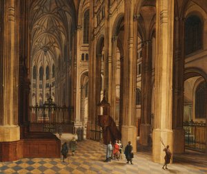 Interiér kostela (Pohled do chóru kostela sv. Eustacha v Paříži) (olej na dřevě)