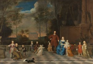 Amsterdamský obchodník Jeremias van Collen (1619-1707) se svou ženou a jejich dvanácti dětmi od Pieter van Anraedt (attributed to)