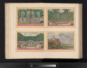 Kaart van het beleg van Barcelona, ​​​​1706 Plán města Barcelona a Chateau de Mont Juy s přístupy francouzské armády (...) (název na objektu) od Pieter van Call (II)