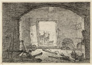 Osli před dveřmi stáje od Pieter van Laer