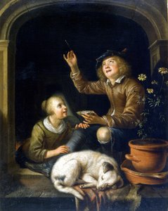 Mýdlová bublina. Obraz Pietera Cornélisze van Slingelandta (1625 - 1691). Milánské muzeum Castello.