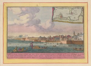 Pohled na Cádiz Cadix, který se nachází v Andalusii, na řece Guadalquivir, na polovičním ostrově (...) (název na objektu) Theatrum Hispaniae (...) (název série) od Pieter van den Berge
