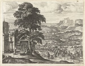 Abraham krmí tři anděly Krajiny s příběhem Abrahama (název série) od Pieter van der Borcht (I)