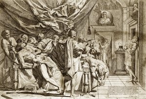 Smrt Catona staršího (Marcus Porcius Cato) nebo Caton the Censor (234-149 př.nl) Pietro Testa 1648 - Smrt Cata - 1648, Pietro Testa (1612-1650 př.nl), lept -