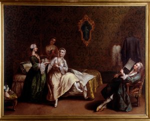 Probuzení dámy (obraz, kolem roku 1740) od Pietro (after) Longhi