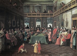 Koncert v soukromém domě - soukromý koncert v domě. Malba školy Pietra Longhiho od Pietro (school of) Longhi