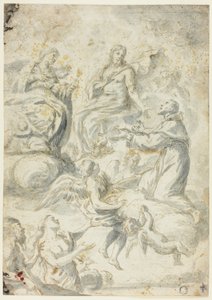 Svatý Mikuláš z Tolentina se přimlouvá u Krista a Madony za duše v limbu od Pietro Antonio Novelli