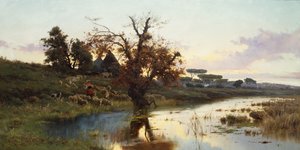 Hejno při západu slunce (olej na plátně) od Pietro Barucci