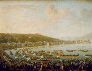 Odjezd Karla III Španělska (Carlos III) (1716-1788) z Neapolského zálivu (Itálie). Obraz Pietro Fabris (1756-1779), olej na plátně od Pietro Fabris
