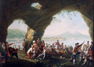 Scény každodenního života v jeskyni v Posillipo, nedaleko Neapole, Pietro Fabris (olej na plátně) od Pietro Fabris