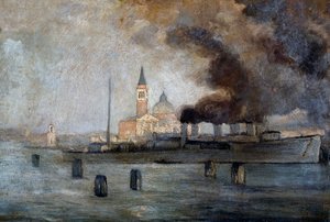 Kostel sv. Justa v Benátkách, od Pietra Fragiacoma (1856-1922), olej na desce, 39x58 cm