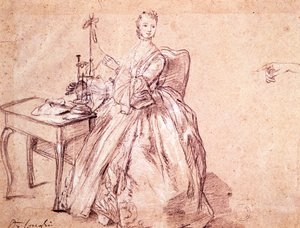 Lady spřádací nit, Pietro Longhi (1701-1785), kresba od Pietro Longhi