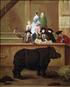 Nosorožec: výstava Clary, nosorožce indického. Obraz Pietra Longhiho (1702-1785). 1751. Benátské muzeum z 18. století. Ca 