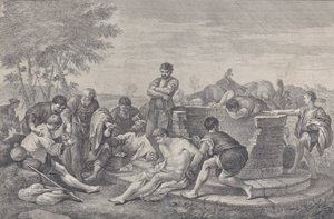 Josef je prodán do otroctví svými bratry, kteří sedí kolem studny rozdělující..., 1730-39.