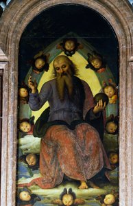 Bůh Otec požehnání, detail z polyptychu Certosa z Pavie od Pietro Perugino