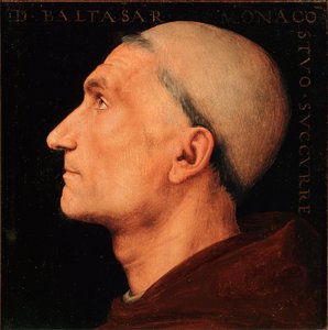Portrét Dona Baldassarra od Antonia di Angela, mnicha z opatství Vallombrosa Profil mnicha z kláštera Vallombreuse. Obraz od Pietra Vannucciho dit il Perugino (Perugin od Pietro Perugino