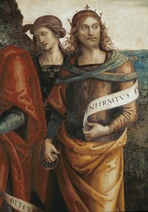 Solomon, detail knihy Věčný otec obklopuje proroky a Sibyly (Fresco od Pietro Perugino